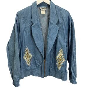 Vintage City Girl by Nancy Bolen Denim Gold Sparkle Jacket Size 14 XL Embellish